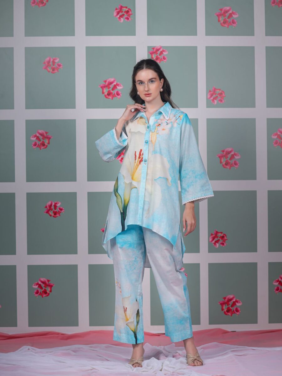 Navona Blue Tulip Print Kurta Pant - Image 4