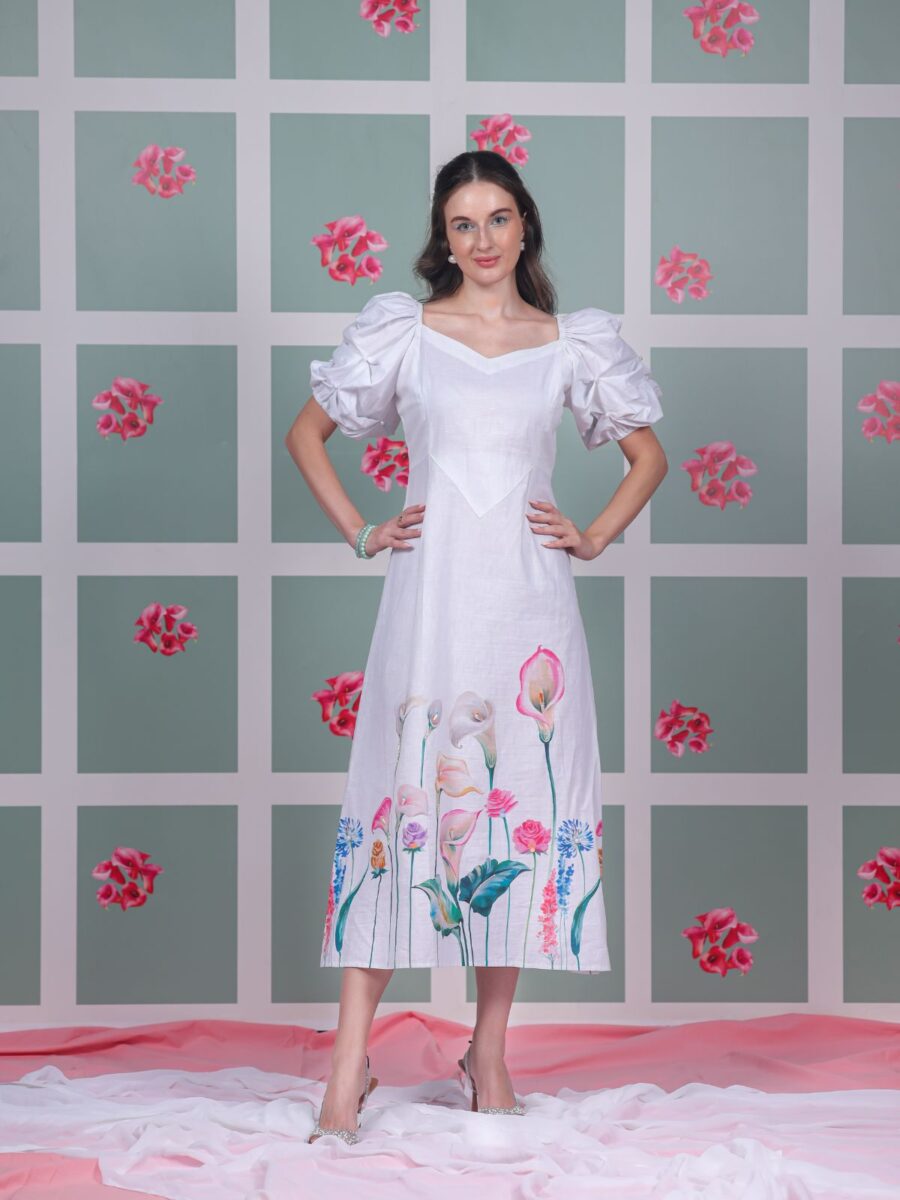 Sia Detailed Puff Sleeve Straight Fit Dress